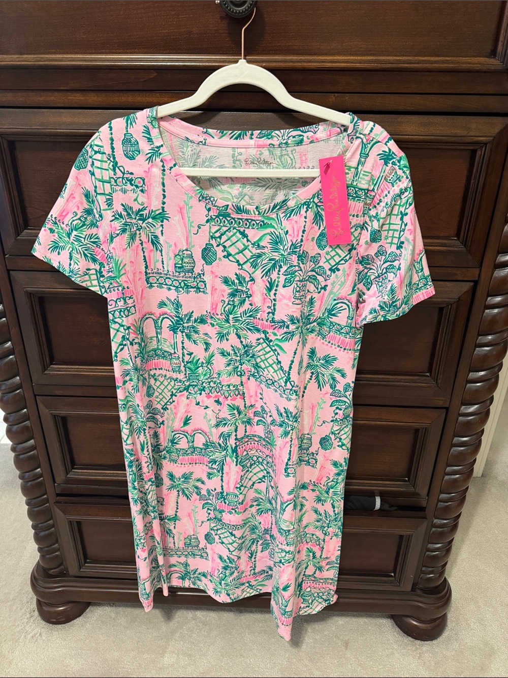 Lilly Pulitzer Pink Dress with Green Tropical Print